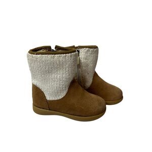 UGG Toddler Chestnut White Classic Short Knit Zip Ankle Winter Boots Size 6